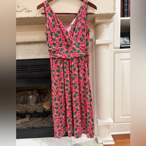 Boden 6 Pink Green Pear Print Jersey Midi Dress Cottagecore Fit & Flare Summer